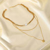 Picture of 1 Piece Vacuum Plating Stainless Steel Multilayer Layered Necklace 18K Real Gold Plated Heart Imitation Pearl 35.5cm(14") long
