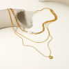 Picture of 1 Piece Vacuum Plating Stainless Steel Multilayer Layered Necklace 18K Real Gold Plated Heart Imitation Pearl 35.5cm(14") long