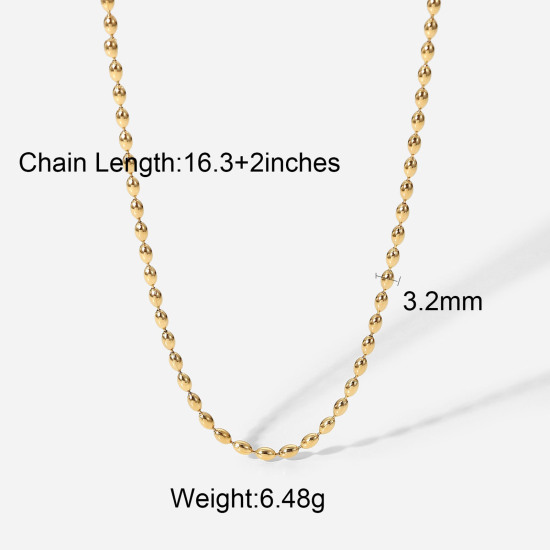 Picture of 1 Piece Vacuum Plating Simple & Casual Exquisite 14K Gold Plated 304 Stainless Steel Ball Chain Necklace For Women 41.5cm(16 3/8") long
