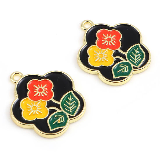 Immagine di Lega di Zinco Charms Fiore Oro Placcato Multicolore Smalto 22mm x 20mm , 5 Pz