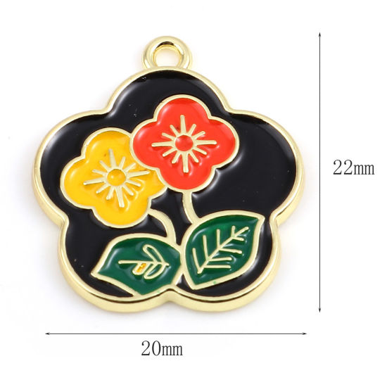 Immagine di Lega di Zinco Charms Fiore Oro Placcato Multicolore Smalto 22mm x 20mm , 5 Pz