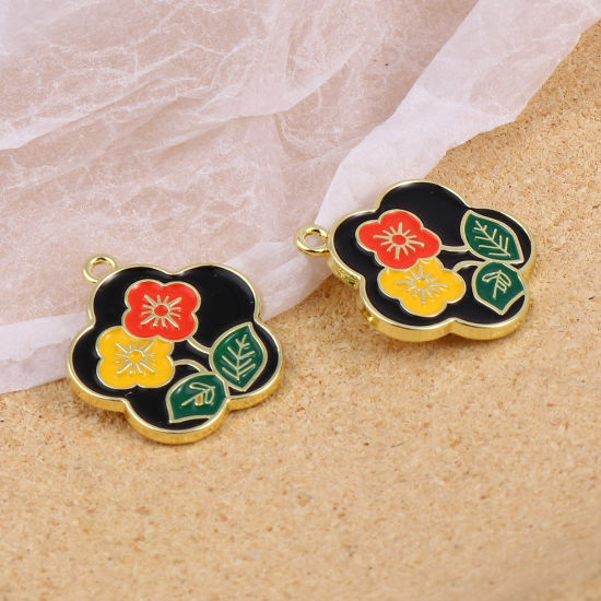 Immagine di Lega di Zinco Charms Fiore Oro Placcato Multicolore Smalto 22mm x 20mm , 5 Pz