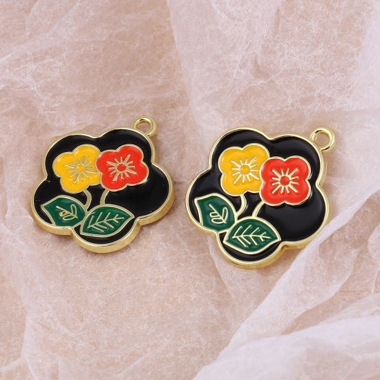 Immagine di Lega di Zinco Charms Fiore Oro Placcato Multicolore Smalto 22mm x 20mm , 5 Pz