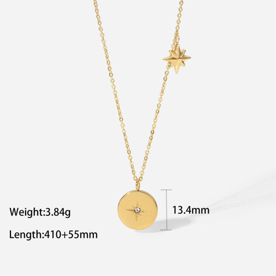 Image de 1 Pièce Collier à Pendentif Chaîne Maille Jaseron Élégant en 304 Acier Inoxydable & Zircon Placage sous Vide Simple & Décontracté 18k Or Rempli Rond Etoile Pour Femmes Fête 41cm long