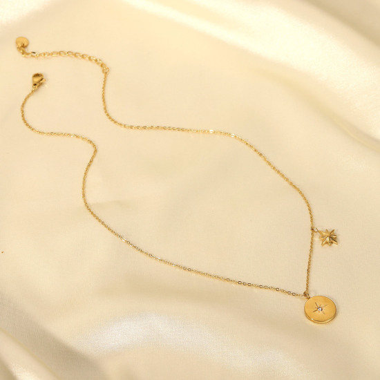 Image de 1 Pièce Collier à Pendentif Chaîne Maille Jaseron Élégant en 304 Acier Inoxydable & Zircon Placage sous Vide Simple & Décontracté 18k Or Rempli Rond Etoile Pour Femmes Fête 41cm long