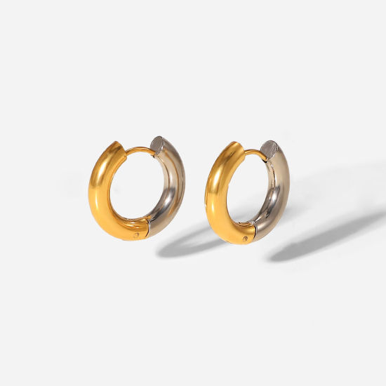 Imagen de 1 Par Enchapado al Vacío Sencillo & Casual Elegante 18K Oro lleno 304 Acero Inoxidable Anillo Pendientes Para Mujeres 19mm Dia.