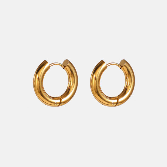 Imagen de 1 Par Enchapado al Vacío Sencillo & Casual Elegante 18K Oro lleno 304 Acero Inoxidable Anillo Pendientes Para Mujeres 18mm Dia.