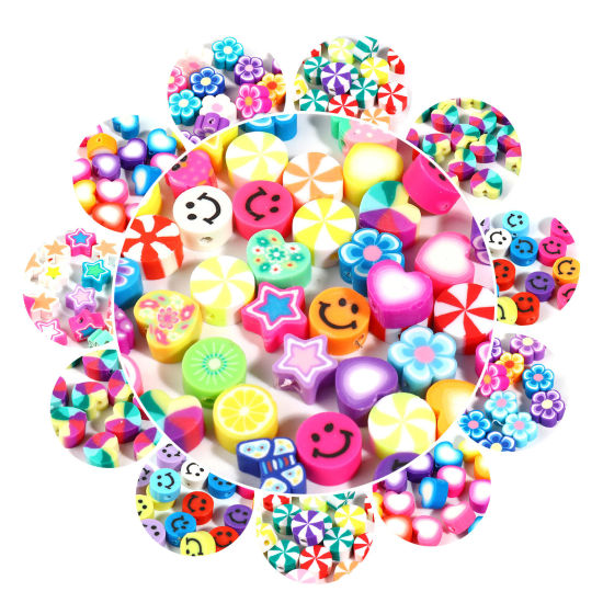 Imagen de Arcilla Cuentas Corazón Al Azar Estrellas de cinco puntos 11mm x 9mm - 8mm x 8mm, Agujero: Aprox 2mm, 1 Caja
