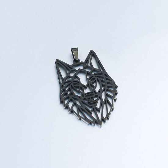 Picture of 201 Stainless Steel Pendants Black Wolf Hollow 5.1cm x 3.3cm, 1 Piece