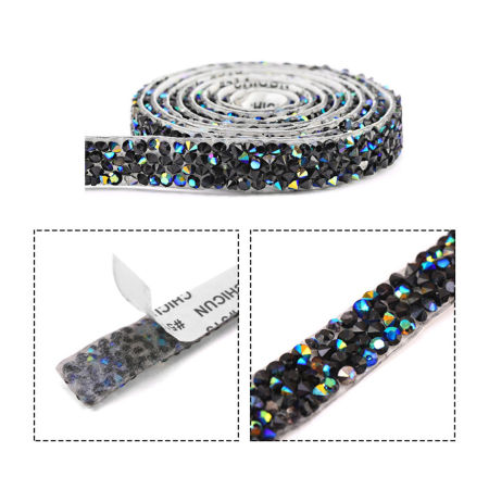 Bild von Glas Doppelseitiger Aufkleber Klebeband Dekoratives Zubehör Strass-Streifen Schwarz AB Farbe 20mm, 1 Rolle (ca. 0.91 Meter/Rolle)