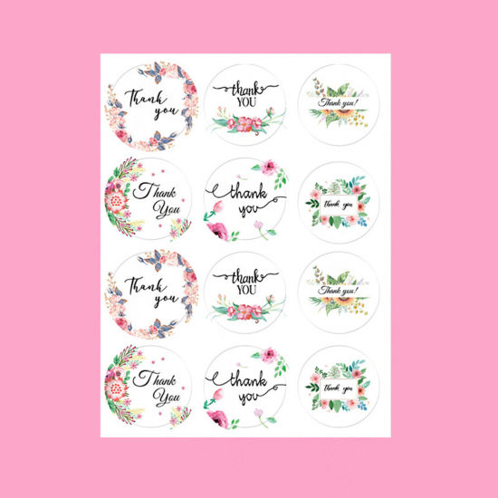 Picture of Paper Seals Stickers Labels Multicolor Round Flower Leaves Message " THANK YOU " 11.7cm x 9cm, 1 Sheet