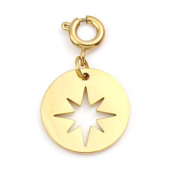 Immagine di 304 Acciaio Inossidabile Galassia Charms Tondo Oro riempito Stella Filigrana 24mm x 14mm, 1 Pz