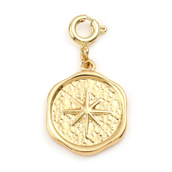 Immagine di 304 Acciaio Inossidabile Galassia Charms Tondo Oro riempito Stella 29mm x 17mm, 1 Pz