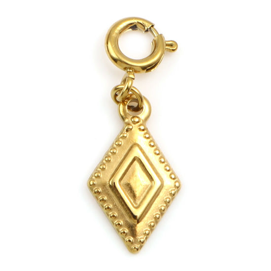 Immagine di 304 Acciaio Inossidabile Charms Rombo Oro riempito Geometria 26mm x 9mm, 1 Pz