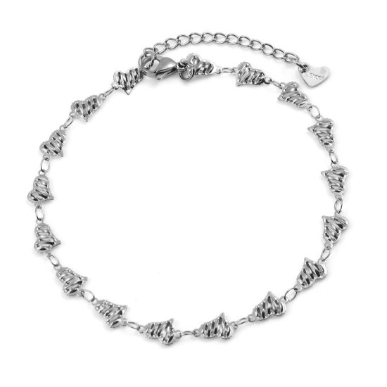 Picture of 304 Stainless Steel Valentine's Day Anklet Silver Tone Heart 23.5cm(9 2/8") long, 1 Piece