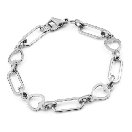 Picture of Wholesale Heart 304 Stainless Steel Bracelets, Silver Tone Unisex Minimalist Gift Jewelry Supply, 19cm(7.5") long, 1 Piece