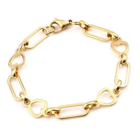 Immagine di 1 Pz Placcatura Sottovuoto 304 Acciaio Inossidabile Di donna Braccialetti Oro Placcato Cuore 19cm Lunghezza