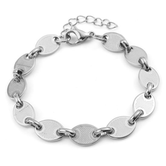 Immagine di 304 Acciaio Inossidabile Di donna Braccialetti Tono Argento Ovale 18cm Lunghezza, 1 Pz