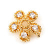 Picture of Brass Beads Caps 18K Real Gold Plated Flower Hollow Clear Rhinestone (Fit 10mm Bead) 8.5mm x 8.5mm, 3 PCs