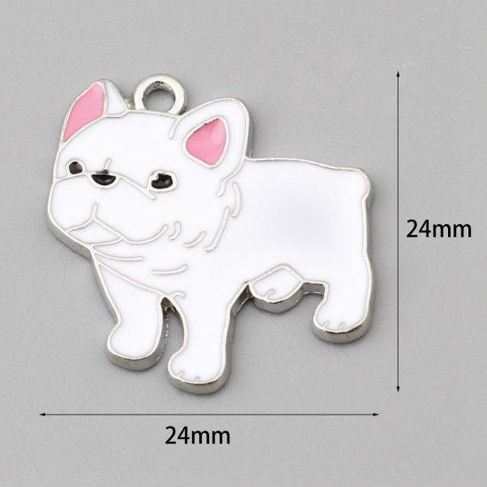 Bild von Zinklegierung Charms Bulldogge Silberfarbe Weiß Emaille 24mm x 24mm, 10 Stück