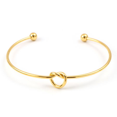 Image de Bracelet Manchette Jonc Semi-Ouvert La Saint Valentin en 316L Acier Inoxydable Doré Nœud D'Amour 17.5cm long, 1 Pièce
