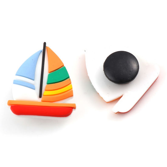 Picture of PVC Travel Shoe Charm Pins Decoration Accessories For Clog Sandals Sailing Boat Multicolor 26mm x 22mm, 5 PCs