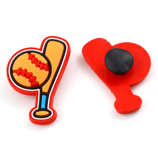 Picture of PVC Sport Shoe Charm Pins Decoration Accessories For Clog Sandals Baseball Bat Baseball Orange 3.8cm x 2.4cm, 5 PCs