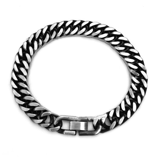 Bild von 8mm Edelstahl Stilvoll Kubanische Gliederkette Armband Silberfarbe Schwarz 19cm lang, 1 Strang