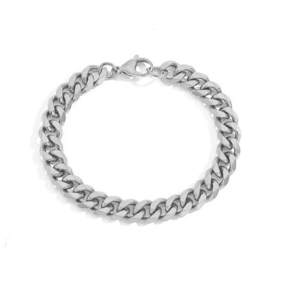 Immagine di 8mm Acciaio Inossidabile Elegante Catena a Maglia Cubana Braccialetti Tono Argento 16.5cm Lunghezza, 1 Pz