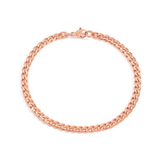 Immagine di 4mm Acciaio Inossidabile Elegante Catena a Maglia Cubana Braccialetti Oro Rosa 16.5cm Lunghezza, 1 Pz