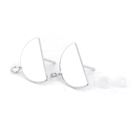 Image de 2 Pcs Boucles d'Oreilles Puces en Laiton Plaqué Platine Véritable Demi-Rond avec Boucle 16mm x 13mm, Epaisseur de Fil: 0.8mm(taille 20)