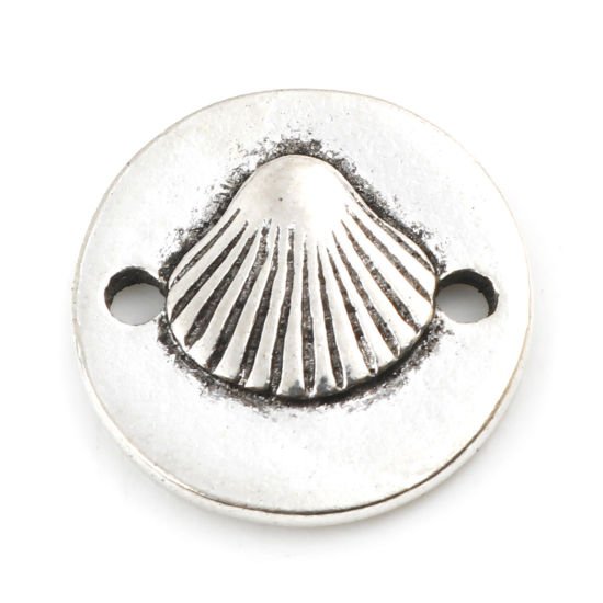 Image de Connecteurs Bijoux d'Océan en Alliage de Zinc Rond Argent Vieilli Coquilles 15mm Dia, 20 Pcs