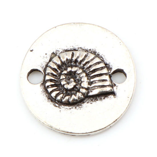 Image de Connecteurs Bijoux d'Océan en Alliage de Zinc Rond Argent Vieilli Conque 15mm Dia, 20 Pcs