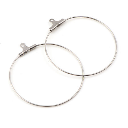 Image de 10 Pcs Accessoires de Boucles d'Oreilles en 304 Acier Inoxydable Respectueux de la Nature Rond Argent Mat Pouvoir Ouvrir 30x27mm - 29x26mm