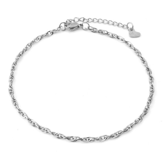 Picture of 304 Stainless Steel Stylish Laminated Chain Anklet Silver Tone 23.5cm(9 2/8") long, 1 Piece