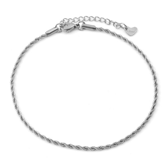 Picture of 304 Stainless Steel Stylish Braided Rope Chain Anklet Silver Tone 23.5cm(9 2/8") long, 1 Piece