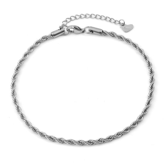 Picture of 304 Stainless Steel Stylish Braided Rope Chain Anklet Silver Tone 23.5cm(9 2/8") long, 1 Piece