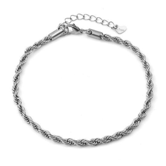 Bild von 304 Edelstahl Stilvoll Zopfkette Kette Fußketten Silberfarbe 23.5cm lang, 1 Strang