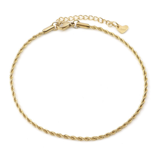 Picture of 1 Piece Vacuum Plating 304 Stainless Steel Stylish Braided Rope Chain Anklet Gold Plated 23.5cm(9 2/8") long