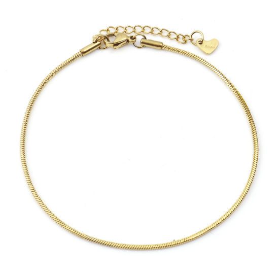 Picture of 1 Piece Vacuum Plating 304 Stainless Steel Stylish Snake Chain Anklet Gold Plated Square 23.5cm(9 2/8") long