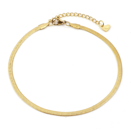 Picture of 1 Piece Vacuum Plating 304 Stainless Steel Stylish Snake Chain Anklet Gold Plated 23.5cm(9 2/8") long