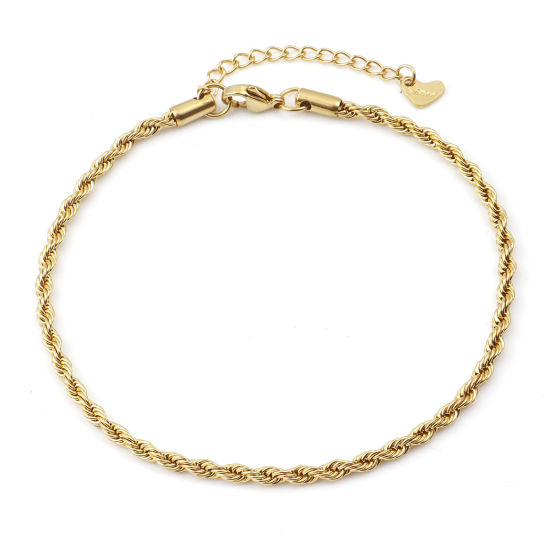 Picture of 1 Piece Vacuum Plating 304 Stainless Steel Stylish Braided Rope Chain Anklet Gold Plated 23.5cm(9 2/8") long