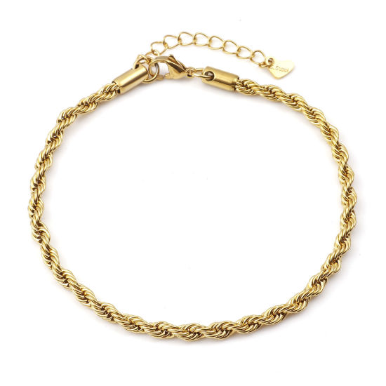 Picture of 304 Stainless Steel Stylish Braided Rope Chain Anklet Gold Plated 23.5cm(9 2/8") long, 1 Piece