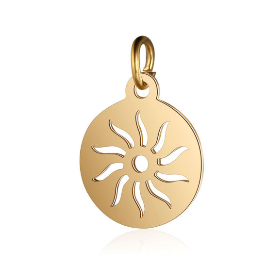 Immagine di 304 Acciaio Inossidabile Galassia Charms Tondo Oro Placcato Sole 17mm x 12mm, 1 Pz