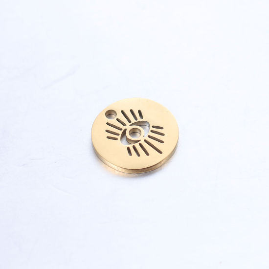 Immagine di 304 Acciaio Inossidabile Religione Charms Tondo Oro Placcato Malocchio 12mm x 12mm, 1 Pz