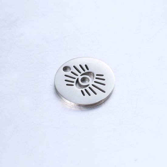 Immagine di 304 Acciaio Inossidabile Religione Charms Tondo Tono Argento Malocchio 12mm x 12mm, 1 Pz
