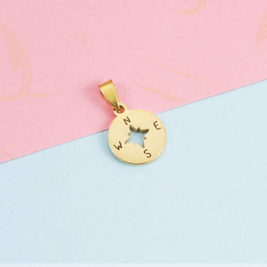 Изображение 1 ШТ 304 Нержавеющая Сталь Туризм Подвески Круглые Позолоченный Роза ветров 19мм x 12мм