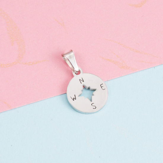 Изображение 1 ШТ 304 Нержавеющая Сталь Туризм Подвески Круглые Серебряный Тон Компас 19мм x 12мм