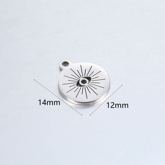Picture of 304 Stainless Steel Religious Charms Silver Tone Round Disc Eye of Providence/ All-seeing Eye 14mm x 12mm, 1 Piece