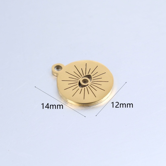 Picture of 304 Stainless Steel Religious Charms Gold Plated Round Disc Eye of Providence/ All-seeing Eye 14mm x 12mm, 1 Piece